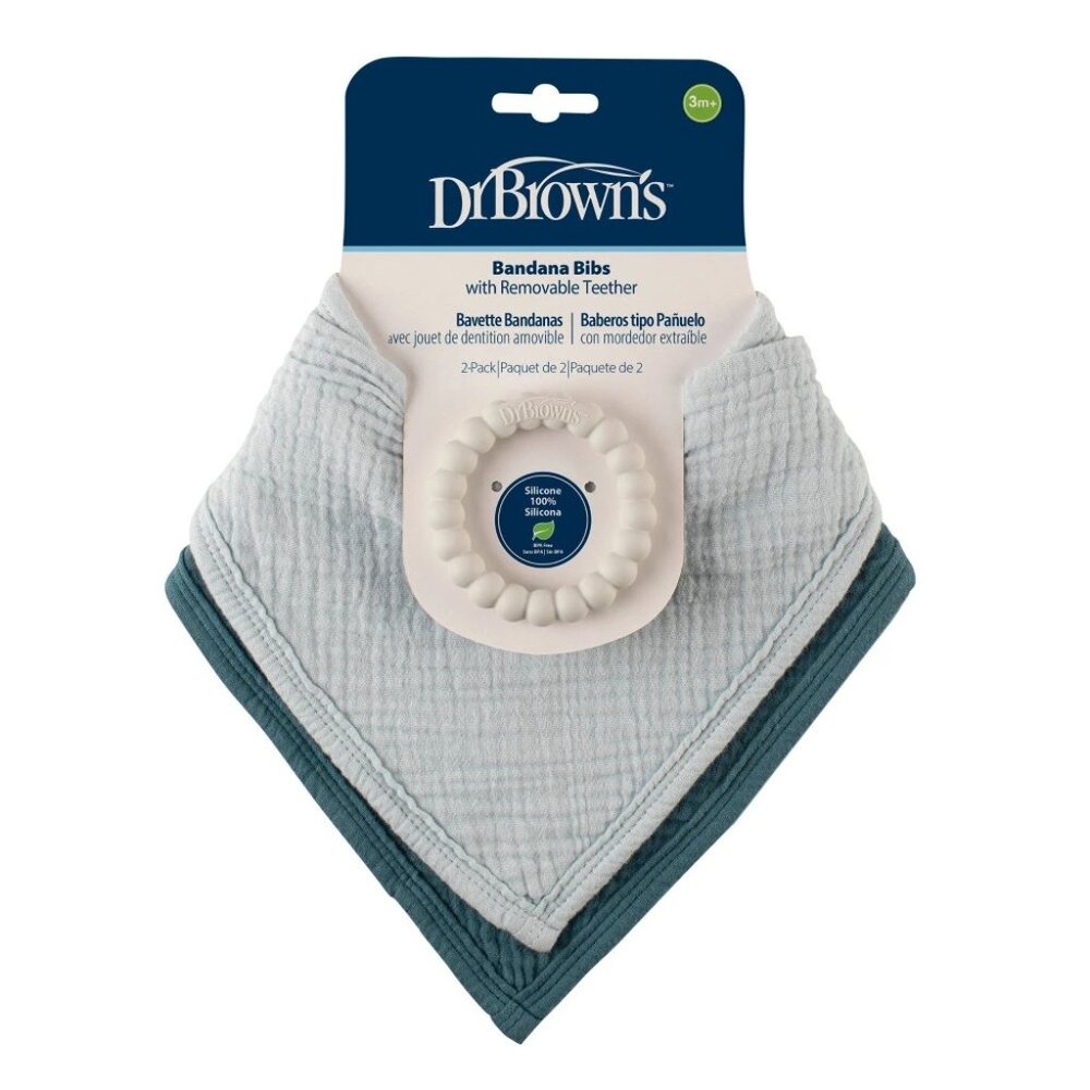 Dr. Brown's Muslin Bandana Bibs Flexees Silicone Beaded Teether Ring 2 pk Blue